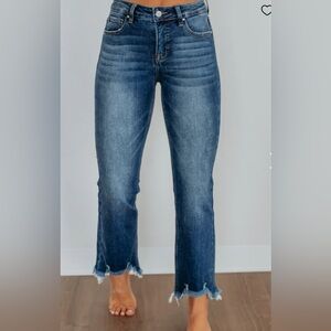 Risen Jeans Women's Blue Distressed Frayed Hem Jeans, Size 7/28